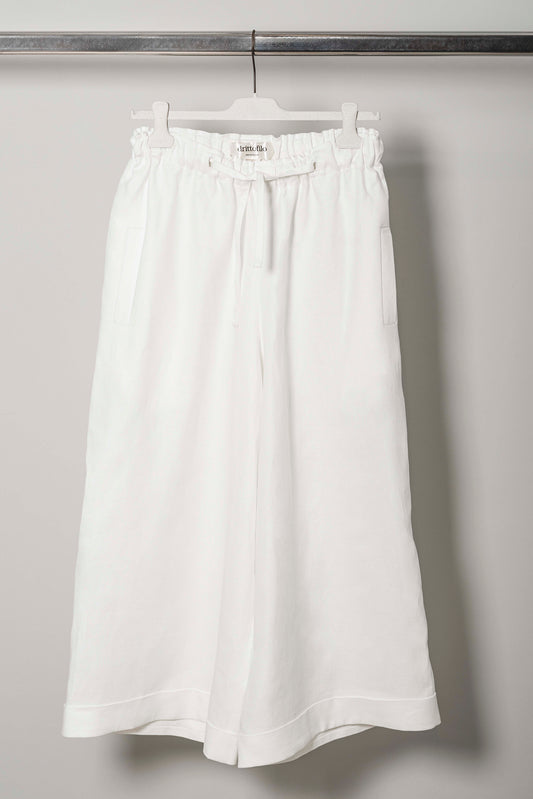 Pantalone Yama "Pure White" con coulisse e risvolto