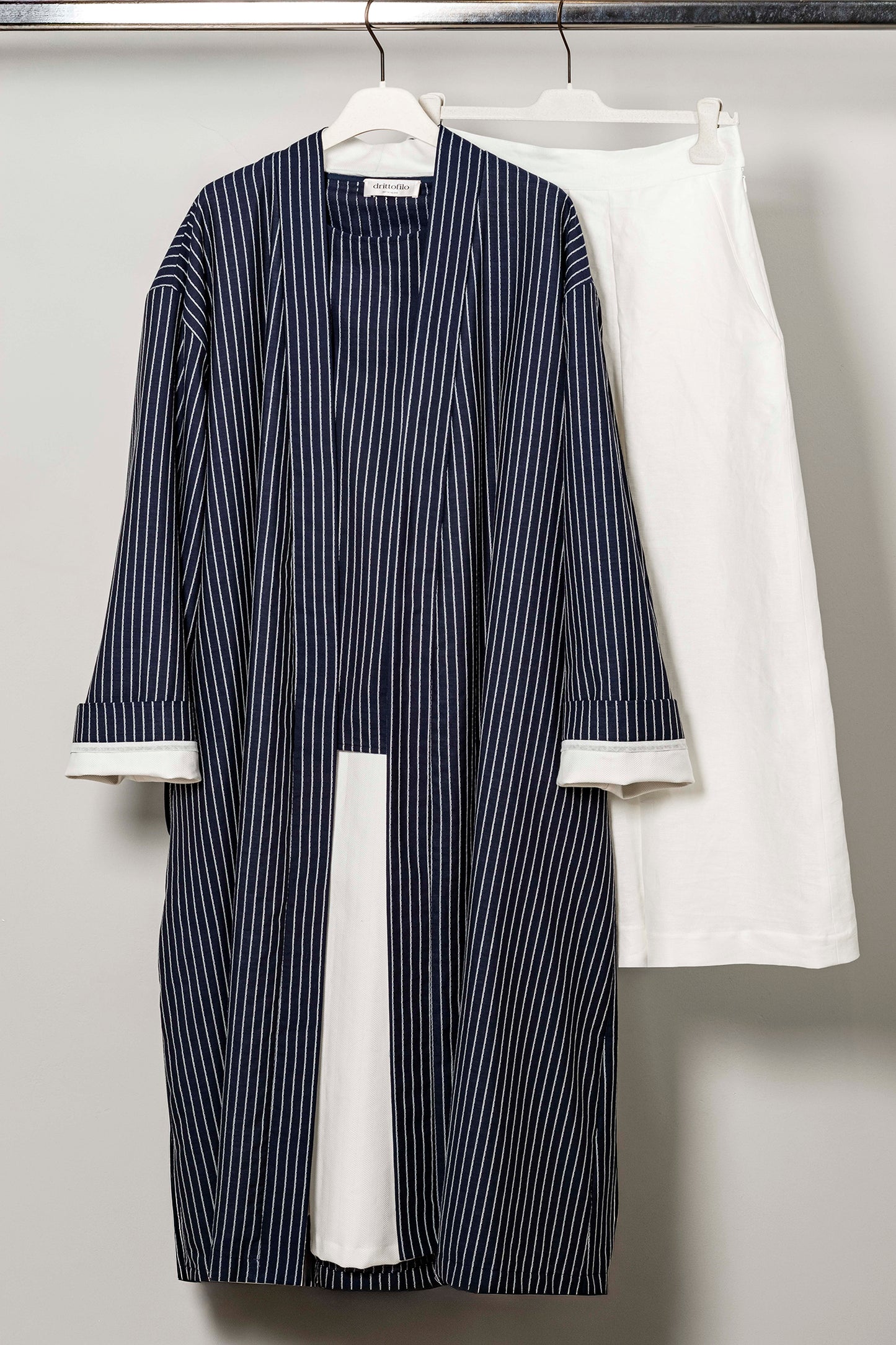 Vestaglia foderata Cottone "Navy Pinstripe" con risvolti