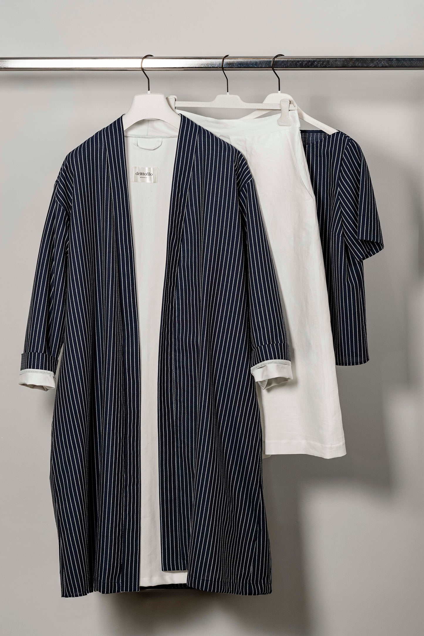 Vestaglia foderata Cottone "Navy Pinstripe" con risvolti